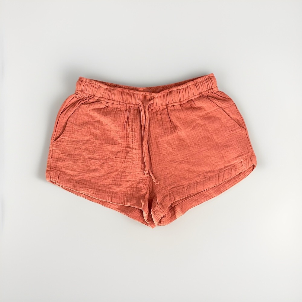 YFB‎ Women Gauze Pull On Short Orange Rust Size M Side Pocket 2.5" Inseam Cotton